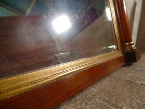 ANTIQUE REGENCY GEORGIAN BEVELLED WALL MIRROR ROSEWOOD AND GILT FRAME OVERMANTEL - ADDITIONAL PHOTO 3