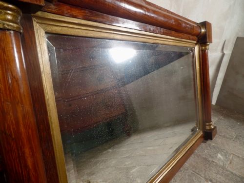 ANTIQUE REGENCY GEORGIAN BEVELLED WALL MIRROR ROSEWOOD AND GILT FRAME OVERMANTEL - ADDITIONAL PHOTO 4