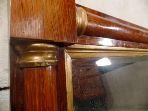 ANTIQUE REGENCY GEORGIAN BEVELLED WALL MIRROR ROSEWOOD AND GILT FRAME OVERMANTEL - ADDITIONAL PHOTO 5