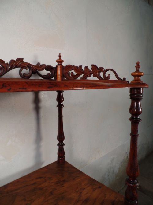 ANTIQUE VICTORIAN 3 TIER BARLEY TWIST MAHOGANY WHATNOT SHELVES CARVED - ADDITIONAL PHOTO 1