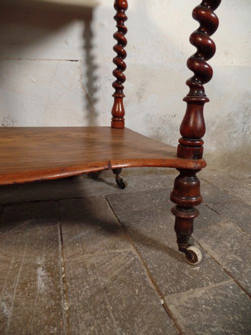 ANTIQUE VICTORIAN 3 TIER BARLEY TWIST MAHOGANY WHATNOT SHELVES CARVED - ADDITIONAL PHOTO 4