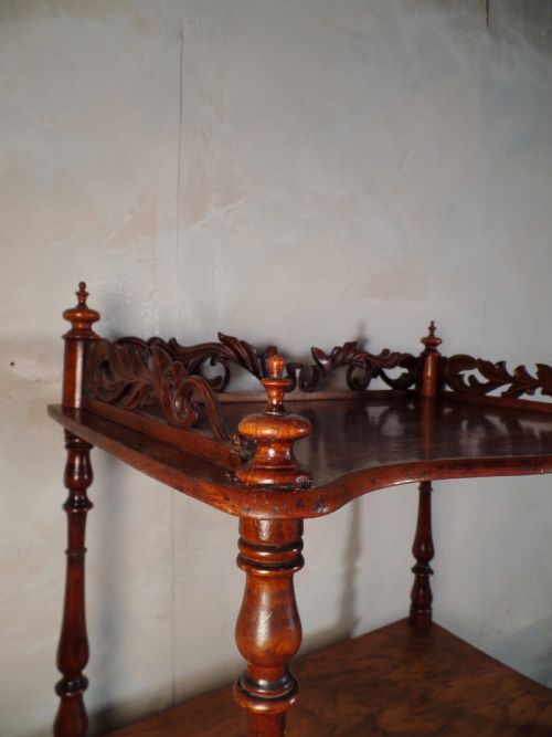 ANTIQUE VICTORIAN 3 TIER BARLEY TWIST MAHOGANY WHATNOT SHELVES CARVED - ADDITIONAL PHOTO 5