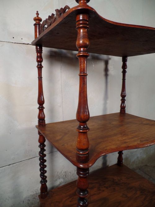 ANTIQUE VICTORIAN 3 TIER BARLEY TWIST MAHOGANY WHATNOT SHELVES CARVED - ADDITIONAL PHOTO 6