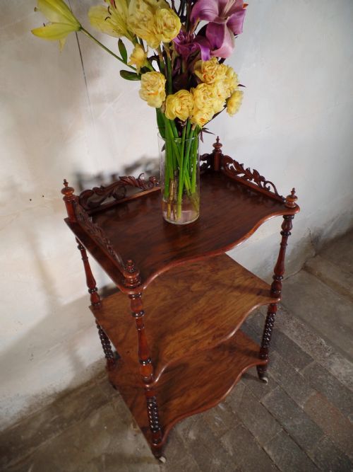 ANTIQUE VICTORIAN 3 TIER BARLEY TWIST MAHOGANY WHATNOT SHELVES CARVED - ADDITIONAL PHOTO 8