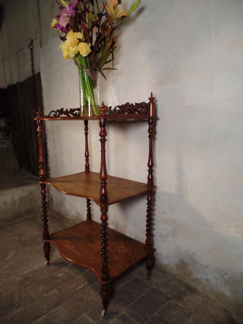 ANTIQUE VICTORIAN 3 TIER BARLEY TWIST MAHOGANY WHATNOT SHELVES CARVED - ADDITIONAL PHOTO 9