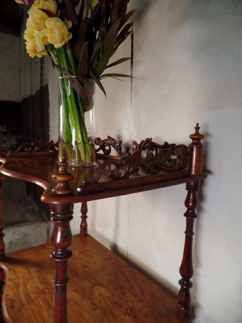 ANTIQUE VICTORIAN 3 TIER BARLEY TWIST MAHOGANY WHATNOT SHELVES CARVED - ADDITIONAL PHOTO 10