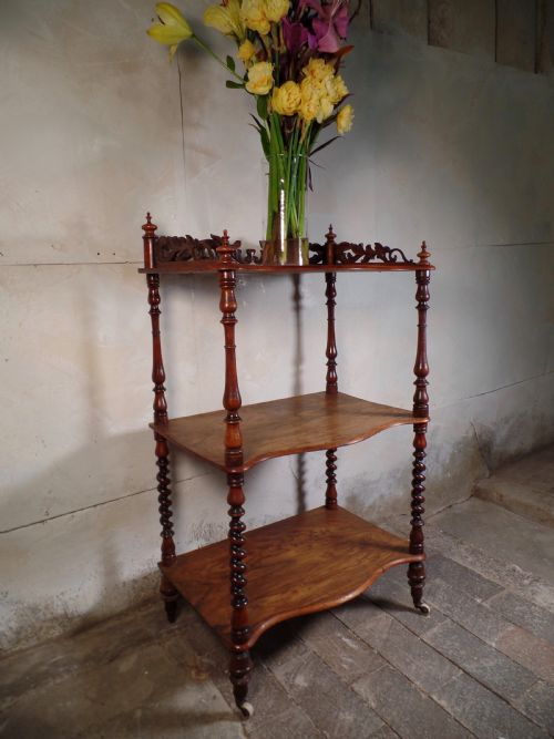 ANTIQUE VICTORIAN 3 TIER BARLEY TWIST MAHOGANY WHATNOT SHELVES CARVED - ADDITIONAL PHOTO 11