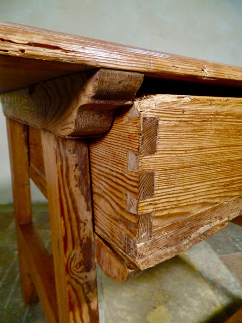 ANTIQUE PINE SPANISH PREP TABLE RUSTIC PRIMITIVE WITH A DRAWER - ADDITIONAL PHOTO 3