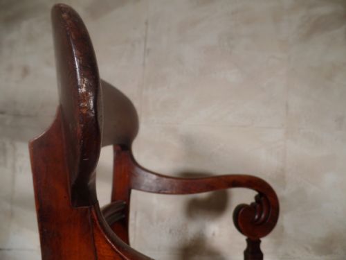 ANTIQUE WILLIAM IV REGENCY MAHOGANY LIBRAY DESK ELBOW CHAIR SCROLL UPHOLSTERED - ADDITIONAL PHOTO 3