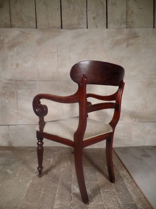ANTIQUE WILLIAM IV REGENCY MAHOGANY LIBRAY DESK ELBOW CHAIR SCROLL UPHOLSTERED - ADDITIONAL PHOTO 5