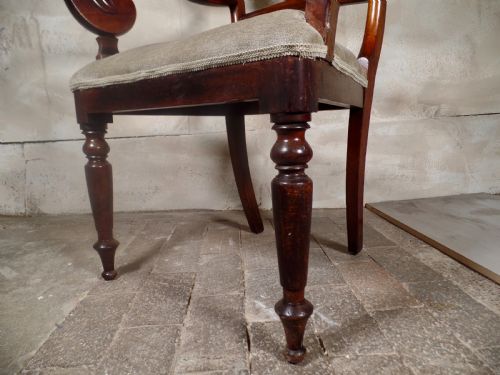 ANTIQUE WILLIAM IV REGENCY MAHOGANY LIBRAY DESK ELBOW CHAIR SCROLL UPHOLSTERED - ADDITIONAL PHOTO 6