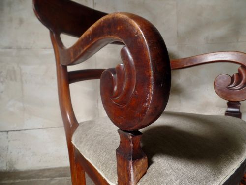 ANTIQUE WILLIAM IV REGENCY MAHOGANY LIBRAY DESK ELBOW CHAIR SCROLL UPHOLSTERED - ADDITIONAL PHOTO 7