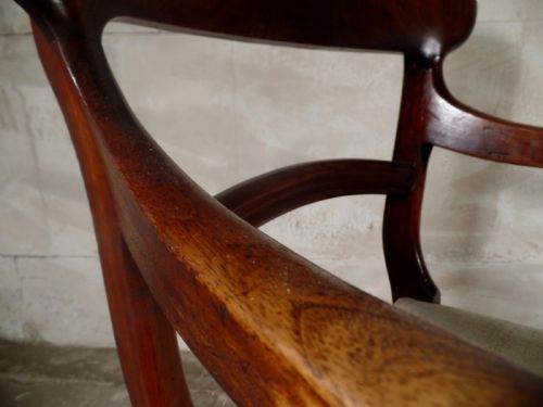 ANTIQUE WILLIAM IV REGENCY MAHOGANY LIBRAY DESK ELBOW CHAIR SCROLL UPHOLSTERED - ADDITIONAL PHOTO 10