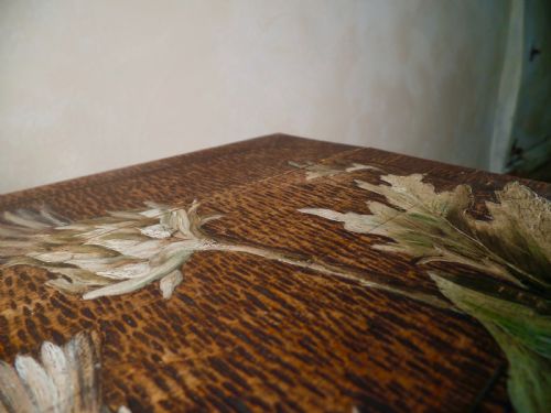 ANTIQUE 19TH CENTURY HAND PAINTED SCOTTISH ADZED THISTLES TABLE BOX WOODEN - ADDITIONAL PHOTO 11