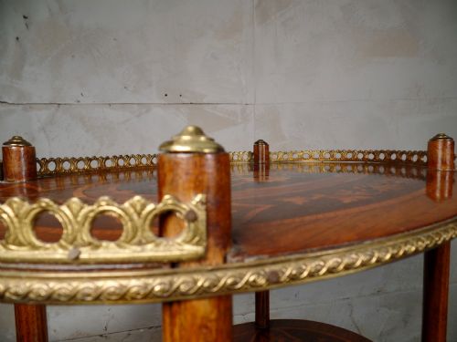 ANTIQUE FRENCH ETAGERE WALNUT BRONZE THREETIER SIDE TABLE MARQUETRY INLAID - ADDITIONAL PHOTO 4