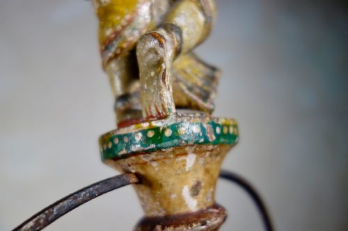19TH CENTURY INDIAN CARVED DECORATIVE HAND PAINTED POLYCHROME ORNAMENT MOBILE TOY - ADDITIONAL PHOTO 3