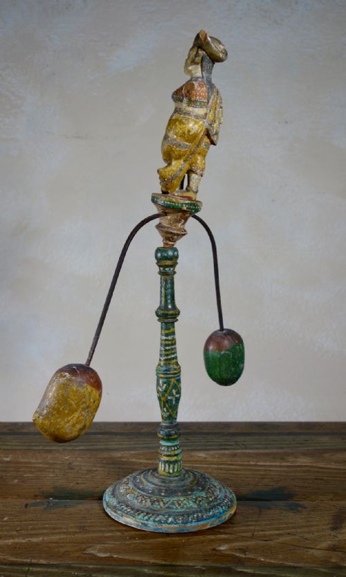 19TH CENTURY INDIAN CARVED DECORATIVE HAND PAINTED POLYCHROME ORNAMENT MOBILE TOY - ADDITIONAL PHOTO 6