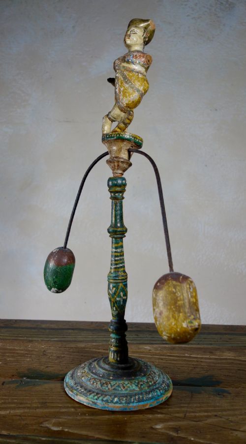 19TH CENTURY INDIAN CARVED DECORATIVE HAND PAINTED POLYCHROME ORNAMENT MOBILE TOY - ADDITIONAL PHOTO 10