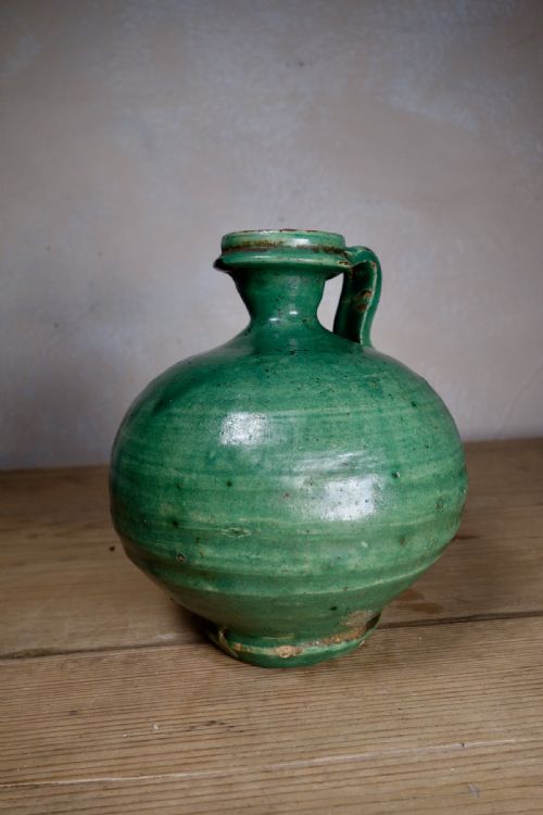 AN ANTIQUE FRENCH GREEN OLIVE OIL JUG - ADDITIONAL PHOTO 6