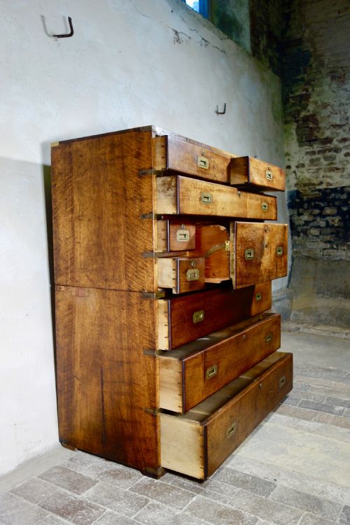 MILITARY BRASS MOUNTED MAHOGANY TWOPART SECRTAIRE CAMPAIGN CHEST OF DRAWERS - ADDITIONAL PHOTO 2