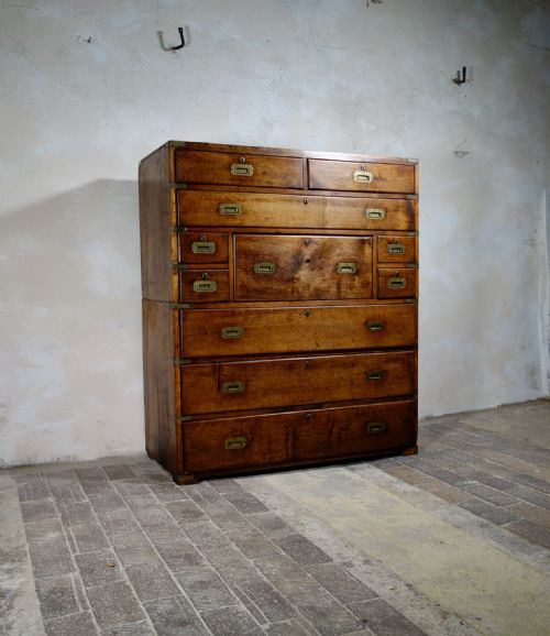 MILITARY BRASS MOUNTED MAHOGANY TWOPART SECRTAIRE CAMPAIGN CHEST OF DRAWERS - ADDITIONAL PHOTO 8