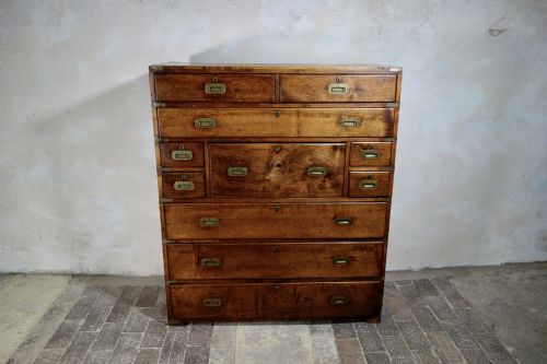 MILITARY BRASS MOUNTED MAHOGANY TWOPART SECRTAIRE CAMPAIGN CHEST OF DRAWERS - ADDITIONAL PHOTO 12
