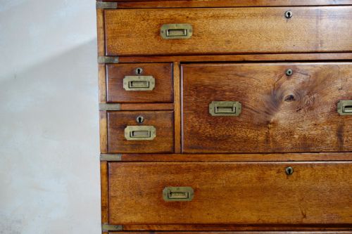 MILITARY BRASS MOUNTED MAHOGANY TWOPART SECRTAIRE CAMPAIGN CHEST OF DRAWERS - ADDITIONAL PHOTO 13