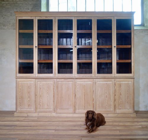 AN EXCEPTIONALLY LARGE LATE 19TH CENTURY GLAZED BLEACHED BOOKCASE DISPLAY CABINET SHOP FITTING KITCHEN - ADDITIONAL PHOTO 5
