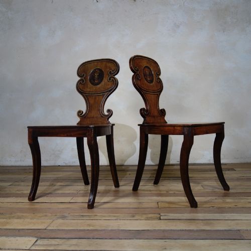 a pair of mahogany regency hall chairs - CATEGORY: ANTIQUE CHAIRS - DATED REGENCY