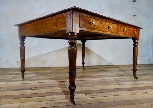 A PAINTED 19TH CENTURY OAK PARTNERS DESK - ADDITIONAL PHOTO 13