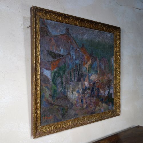 a large 20th century oil on canvas landscape painting square - CATEGORY: ANTIQUE ART - DATED 1940