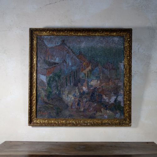 A LARGE 20TH CENTURY OIL ON CANVAS LANDSCAPE PAINTING SQUARE - ADDITIONAL PHOTO 4