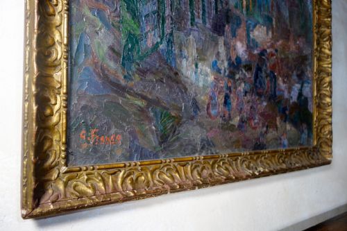 A LARGE 20TH CENTURY OIL ON CANVAS LANDSCAPE PAINTING SQUARE - ADDITIONAL PHOTO 6