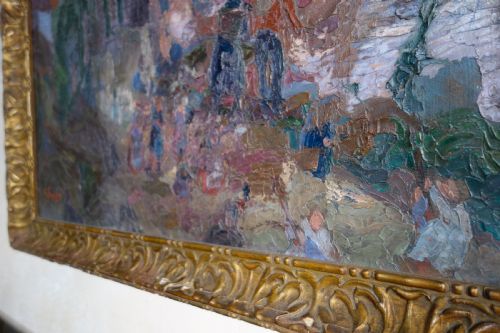 A LARGE 20TH CENTURY OIL ON CANVAS LANDSCAPE PAINTING SQUARE - ADDITIONAL PHOTO 9