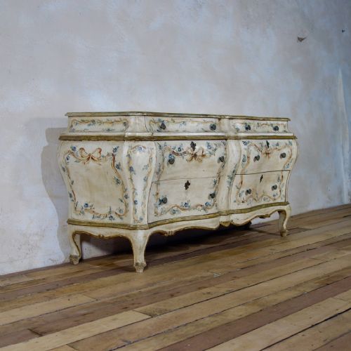 19TH CENTURY ITALIAN VENETIAN PAINTED BOMBE SIDEBOARD COMMODE - ADDITIONAL PHOTO 5