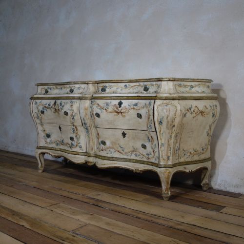 19TH CENTURY ITALIAN VENETIAN PAINTED BOMBE SIDEBOARD COMMODE - ADDITIONAL PHOTO 7