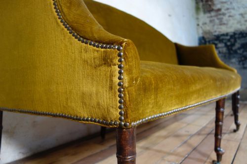 A GEORGE III SETTEE SOFA FAUX BAMBOO LEGS YELLOW GEORGIAN - ADDITIONAL PHOTO 9