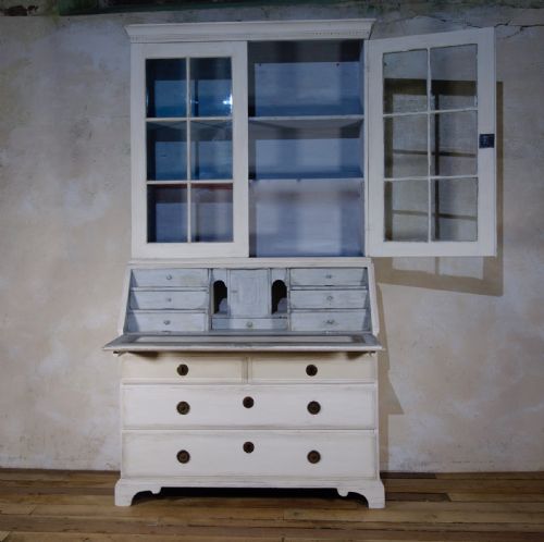 18TH CENTURY PAINTED GUSTAVIAN SWEDISH BUREAUX GLAZED BOOKCASE WHITE - ADDITIONAL PHOTO 2