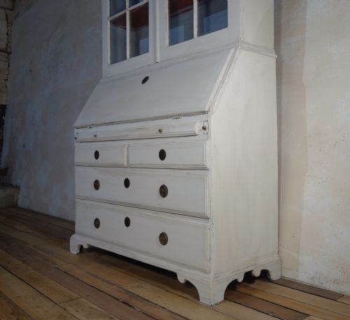 18TH CENTURY PAINTED GUSTAVIAN SWEDISH BUREAUX GLAZED BOOKCASE WHITE - ADDITIONAL PHOTO 4