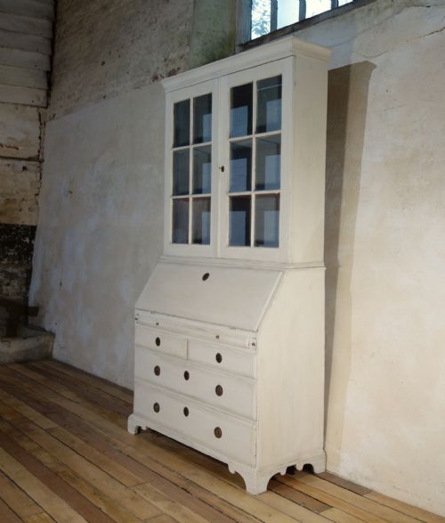 18TH CENTURY PAINTED GUSTAVIAN SWEDISH BUREAUX GLAZED BOOKCASE WHITE - ADDITIONAL PHOTO 6