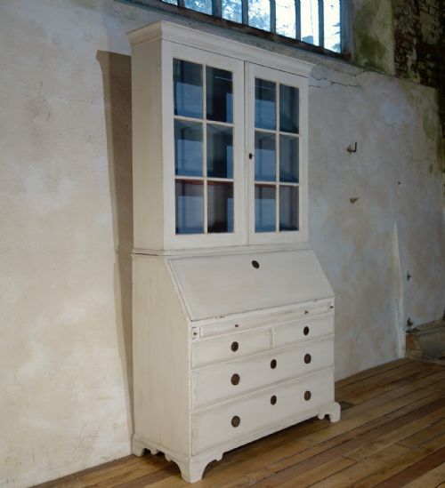 18TH CENTURY PAINTED GUSTAVIAN SWEDISH BUREAUX GLAZED BOOKCASE WHITE - ADDITIONAL PHOTO 7