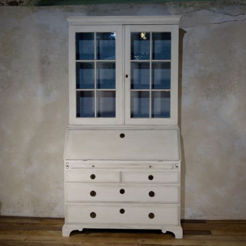 18th century painted gustavian swedish bureaux glazed bookcase white - CATEGORY: ANTIQUE BUREAU - DATED 18TH CENTURY