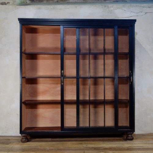 A 19TH CENTURY EBONISED GLAZED SLIDING DOOR APOTHECARY CABINET KITCHEN PAINTED - ADDITIONAL PHOTO 10