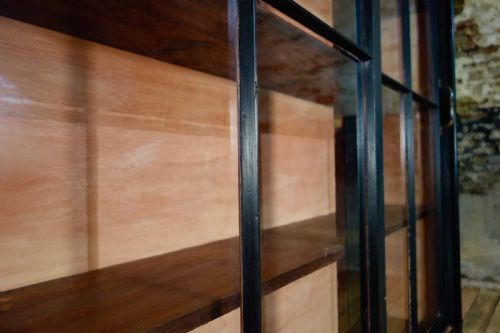 A 19TH CENTURY EBONISED GLAZED SLIDING DOOR APOTHECARY CABINET KITCHEN PAINTED - ADDITIONAL PHOTO 6