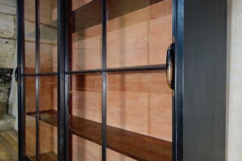 A 19TH CENTURY EBONISED GLAZED SLIDING DOOR APOTHECARY CABINET KITCHEN PAINTED - ADDITIONAL PHOTO 7