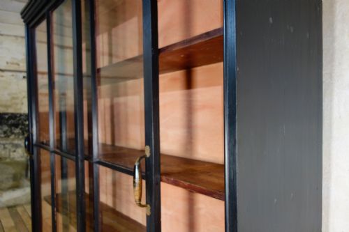 A 19TH CENTURY EBONISED GLAZED SLIDING DOOR APOTHECARY CABINET KITCHEN PAINTED - ADDITIONAL PHOTO 9