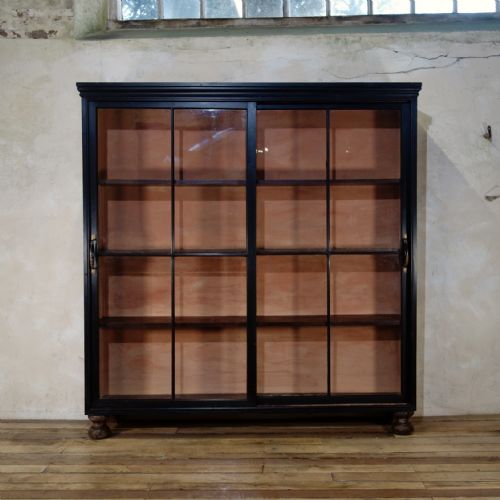a 19th century ebonised glazed sliding door apothecary cabinet kitchen painted - CATEGORY: ANTIQUE CABINETS - DATED 19TH CENTURY