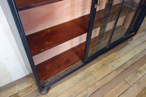 A 19TH CENTURY EBONISED GLAZED SLIDING DOOR APOTHECARY CABINET KITCHEN PAINTED - ADDITIONAL PHOTO 14