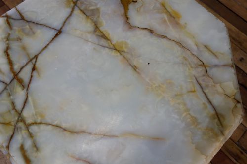 A 19TH CENTURY BLEACHED OAK OCTAGONAL SIDE TABLE ONYX TOP - ADDITIONAL PHOTO 10