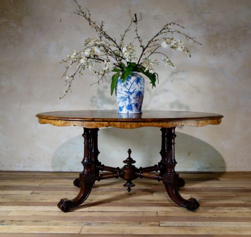 a 19th century oval burr walnut breakfast dining table - CATEGORY: ANTIQUE TABLES - DATED VICTORIAN